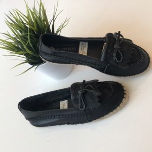 Black leather espadrilles
